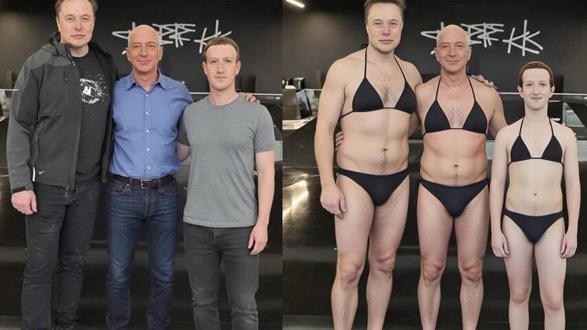 Elon Musk and Mark Zuckerberg generated in bikini by AI