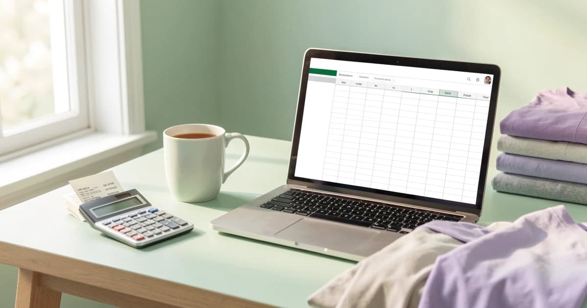 Close-up of a phone showing a Vinted sales summary next to a notebook where a seller has written running totals for the year