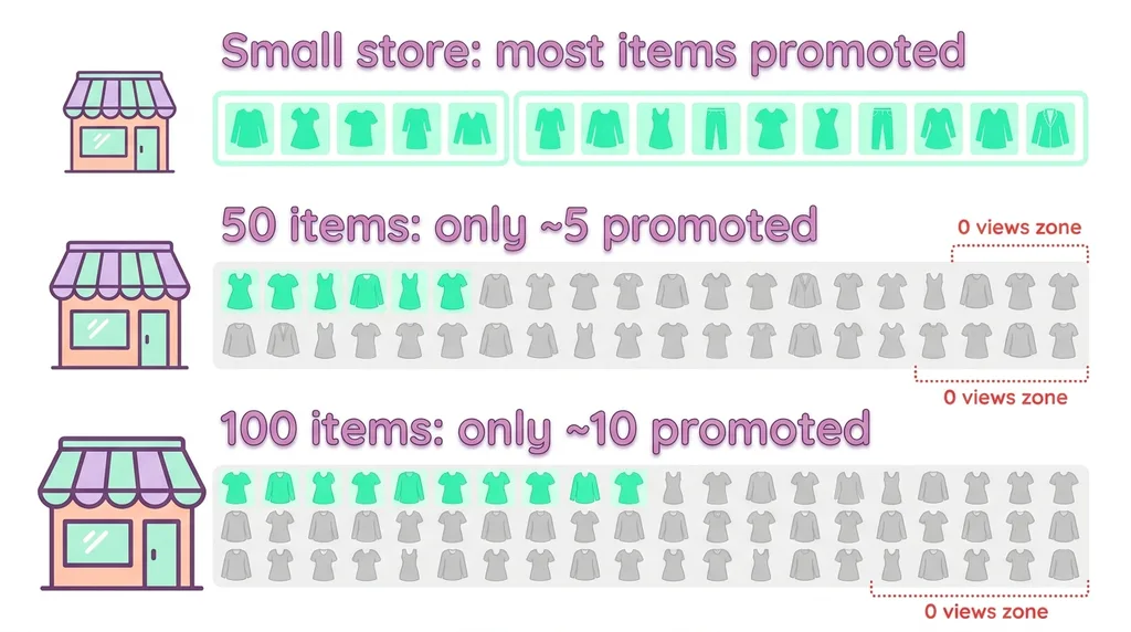 Diagram showing how Vinted's 10% promotion cap works across a large catalogue